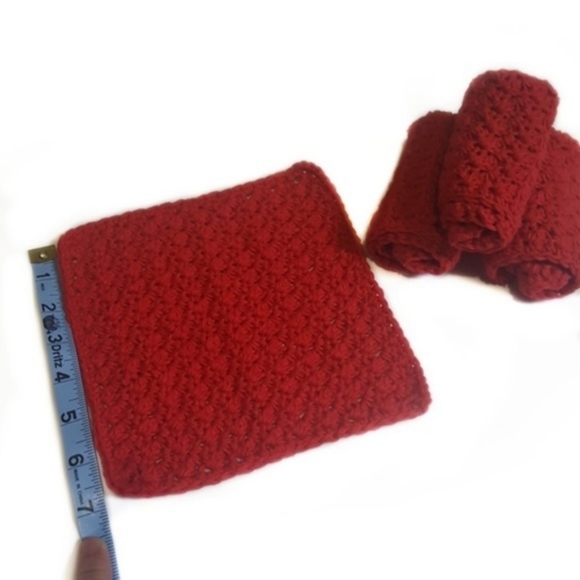 Handmade Cotton Dish Wash Cloth Set of 4-Red - Picture 4 of 6